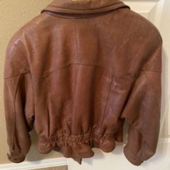 Brown Leather Cropped Coat - Picture 2 of 2